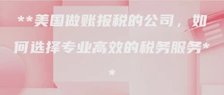 美国做账报税的公司，如何选择专业高效的税务服务